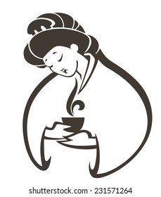 tea ceremony, vector commercial background with japanese girl silhouette for your menu