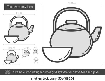 Tea ceremony vector line icon isolated on white background. Tea ceremony line icon for infographic, website or app. Scalable icon designed on a grid system.