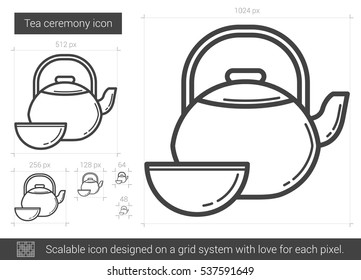 Tea ceremony vector line icon isolated on white background. Tea ceremony line icon for infographic, website or app. Scalable icon designed on a grid system.