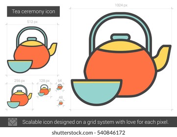 Tea ceremony vector line icon isolated on white background. Tea ceremony line icon for infographic, website or app. Scalable icon designed on a grid system.