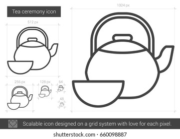 Tea ceremony vector line icon isolated on white background. Tea ceremony line icon for infographic, website or app. Scalable icon designed on a grid system.