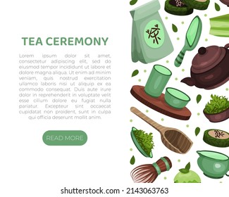 Tea ceremony web banner with text. Traditional Japanese and Chinese tea ceremony landing page vector illustration