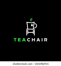 Tea and chair idea logo design illustration inspiration.  vector icon with eps10. simple and unique logos. double meaning symbol or sign style