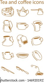 tea and coffe hand drown icon set with white background