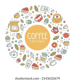 Tee- und Kaffeeblattgegenstand in Circle Shape-Vektorvorlage