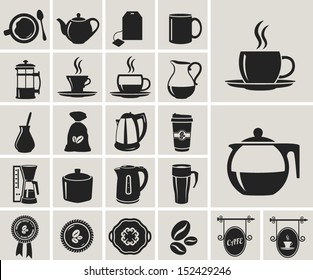 tea and coffee black icon set