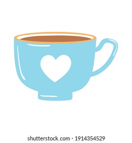 tea and coffee blue cup with heart icon over white background vector illustration