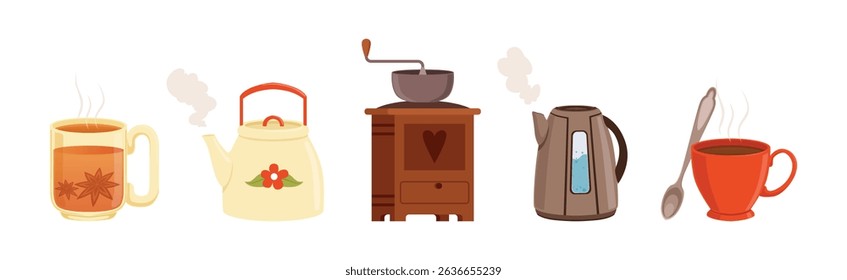Tea and Coffee Brewing and Preparation Vector Set