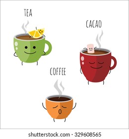 Tea, Coffee, Cacao. Vector illustration. 