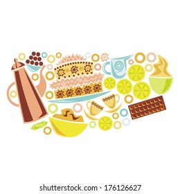 Tea coffee cake lemon vector illustration