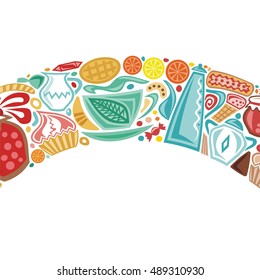 Tea coffee cakes sweets ice cream jam. Vector illustration.