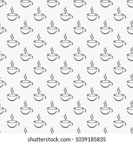 Tea or coffee cup black and white seamless pattern. Cute modern doodle cartoon background.