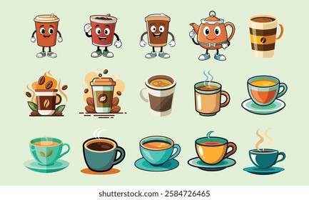 tea coffee cup colorful vector iconset illustration