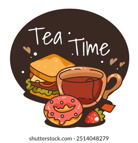 Tea coffee cup dessert time logo simple line style isolated concept 