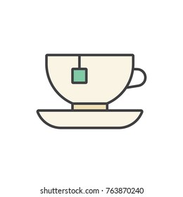Tea or coffee cup flat line colored icon.