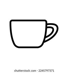 Tea, coffee cup icon. Black contour linear silhouette. Front side view. Editable strokes. Vector simple flat graphic illustration. Isolated object on a white background. Isolate.