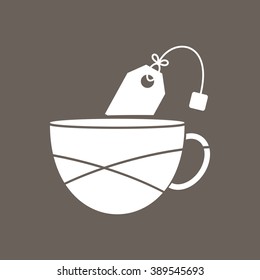 Tea or Coffee Cup Icon on Dark Gray Color. Eps-10.