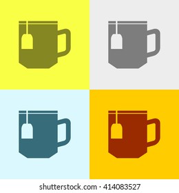 Tea or Coffee Cup Icon on Four Different Backgrounds. Eps-10.