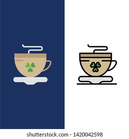 Tea, Coffee, Cup, Ireland  Icons. Flat and Line Filled Icon Set Vector Blue Background
