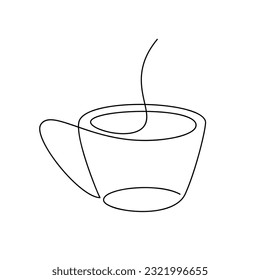 Té taza de café de una línea de dibujo continuo. Ilustración vectorial. Icono de silueta lineal dibujado a mano. Resumen de diseño de contorno, elemento mínimo para impresión, banner, tarjeta, folleto, logo del producto, menú.