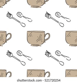Tea and coffee. Cup and tea pot illustrations. Hand drawn concept.