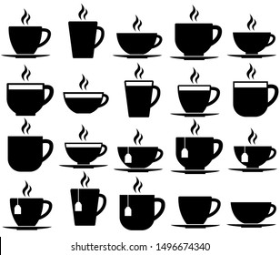 Tea and coffee cup set icon, logo isolated on white background