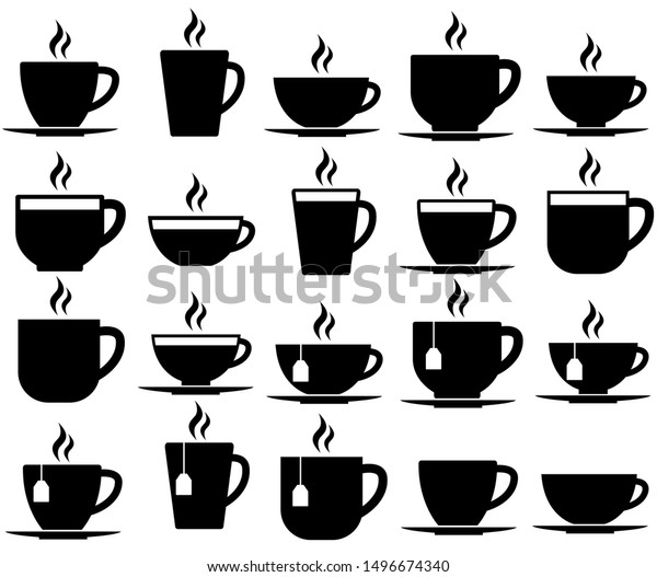 Tea and coffee cup set icon, logo isolated on
white background