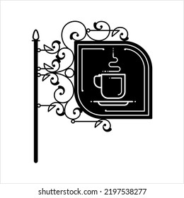 Tea Coffee Cup Shop Signage Icon, Beverage Restaurant Sign, Visual Graphic Branding Storefront Vector Art Illustration
