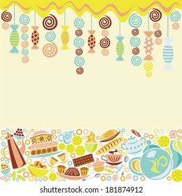 Tea coffee cup sweet cake vector illustration