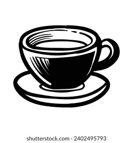 Tea or coffee cup vector doodle hand drawn line, isolated on white background