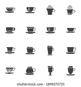 Tea and coffee cup vector icons set, modern solid symbol collection, filled style pictogram pack. Signs, logo illustration. Set includes icons as irish coffee mug, hot tea cup and saucer, mocha 