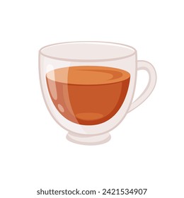 Tea or coffee cup vector illustration. Cartoon hot drink in teacup. Cafe or restaurant icon. Breakfast time. English traditional drink.