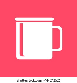 Tea or Coffee Cup white icon on magenta color background. Eps-10.