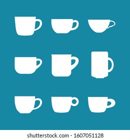 tea or coffee cups collection. Vector icons set. Cafe symbols