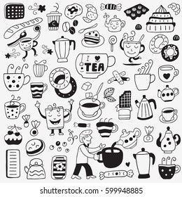 tea and coffee cups - doodles set
