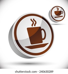 Tea and coffee cups icons, 3d vector icons isolated on white background.