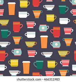 Tea and coffee cups. Seamless vector pattern 