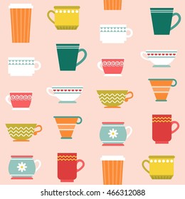 Tea and coffee cups. Seamless vector pattern 