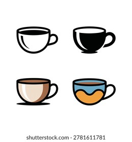 Tea and coffee cups set, line art and filled mugs, cafe branding pack, beverage festival poster, restaurant menu vector
