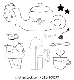 Tea, Coffee and Desserts doodles