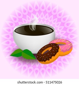 Tea, coffee, donuts vector