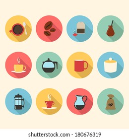 tea and coffee flat design icons set. template elements for web and mobile applications