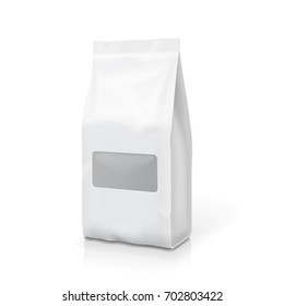 Tea coffee foil or paper package pack snack bag. Blank sachet isolated vector illustration