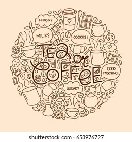 Tea or coffee hand drawn art. Vector illustration.