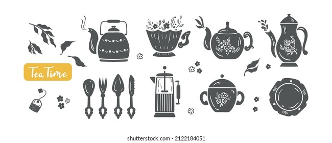Tea and Coffee Household Utensils. Kettle Collection. Teapot Vector Set.