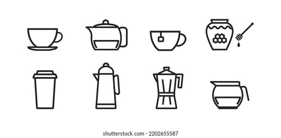 Tea and coffee icon set. Making coffee symbol. Tea-party concept. Vector illustration.