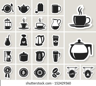 tea and coffee icon set. paper sticker