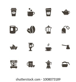 Tea and Coffee icons. Perfect black pictogram on white background. Flat simple vector icon.