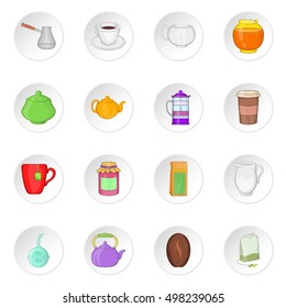 Tea and coffee icons set. Cartoon illustration of 16 tea and coffee vector icons for web