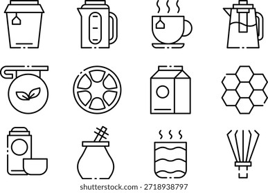 Conjunto de iconos de té y café para diseñador.